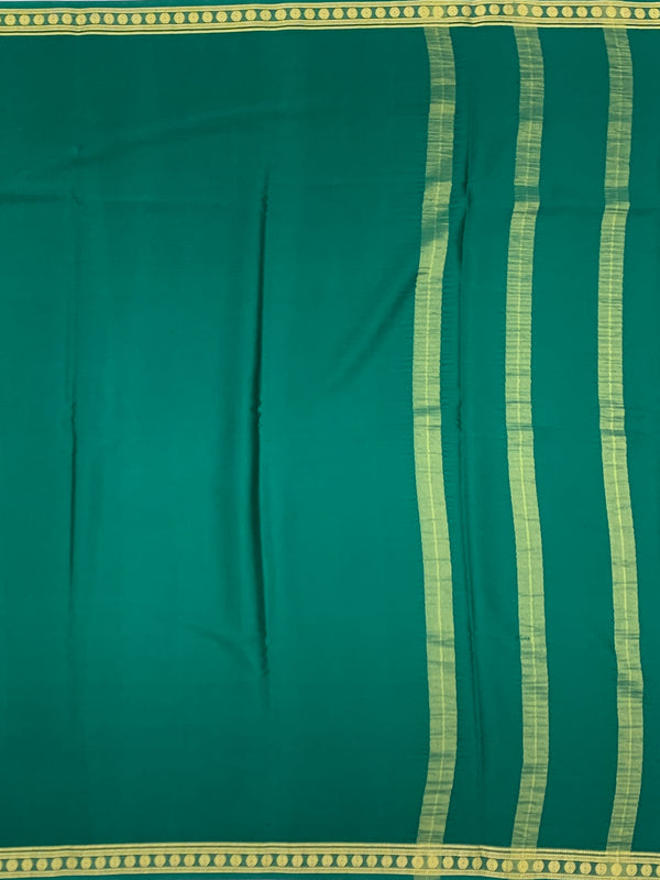 Classic Bottle Green Mysore Silk Saree with Gold Zari Stripes