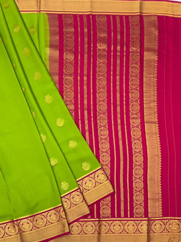 Exquisite Green & Rani Pink Mysore Silk Saree