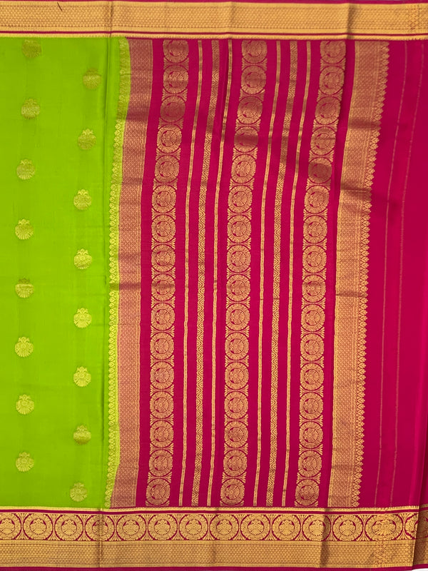Exquisite Green & Rani Pink Mysore Silk Saree