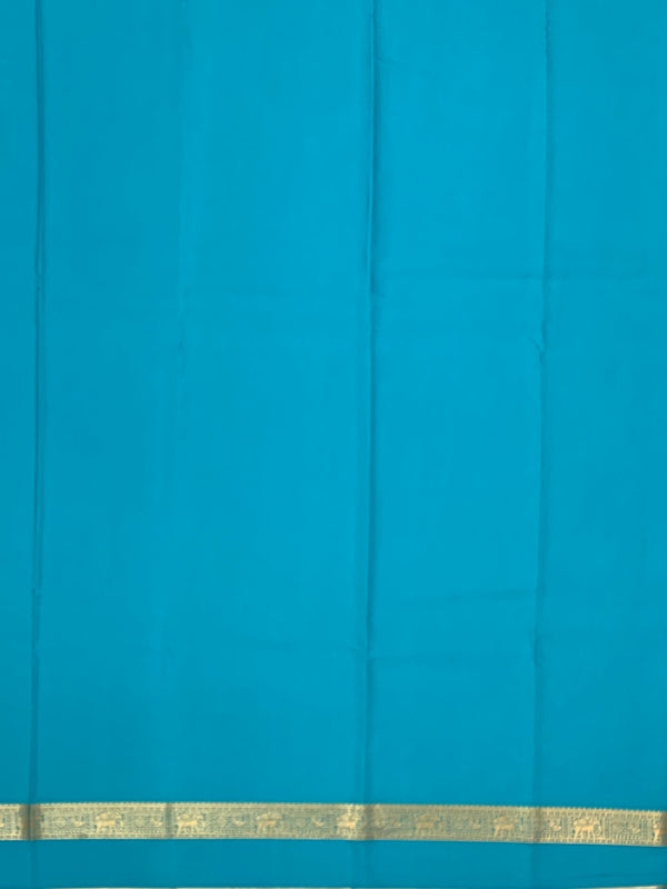 Radiant Turquoise Mysore Silk Saree with Gold Zari Elephant Buttas