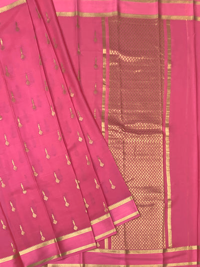Elegant Light Pink Mysore Silk Saree with Gold Zari Motifs & Rich Pallu