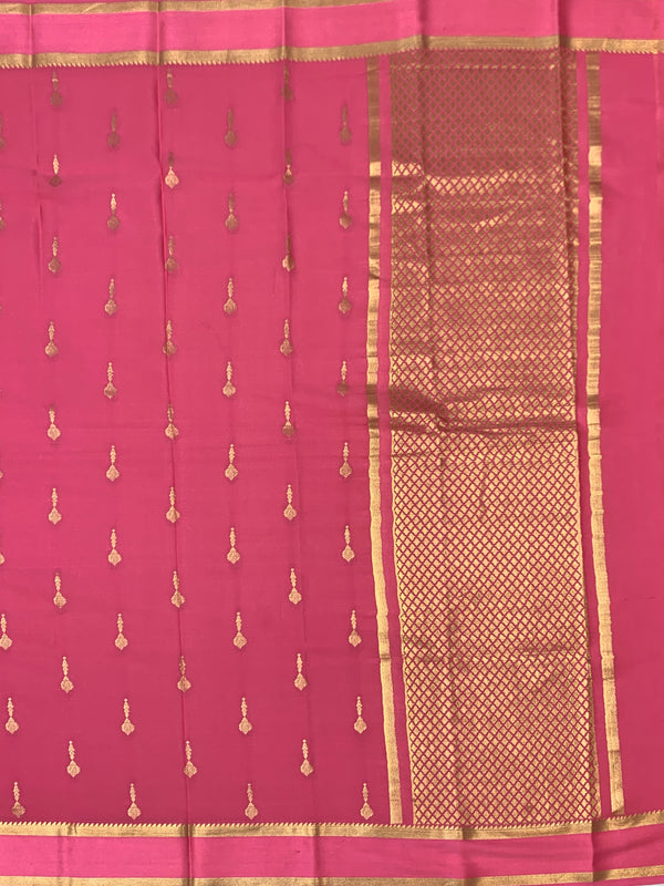 Elegant Light Pink Mysore Silk Saree with Gold Zari Motifs & Rich Pallu
