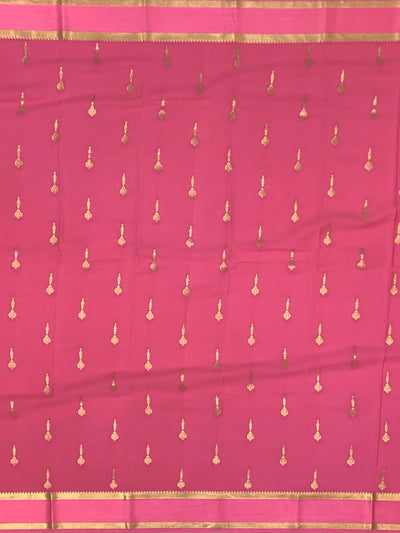 Elegant Light Pink Mysore Silk Saree with Gold Zari Motifs & Rich Pallu