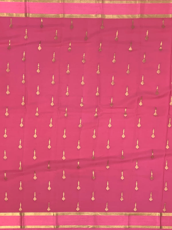 Elegant Light Pink Mysore Silk Saree with Gold Zari Motifs & Rich Pallu