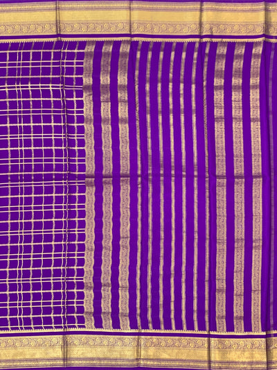 Lavender Mysore Silk Saree with Gold Zari Checks & Striped Pallu