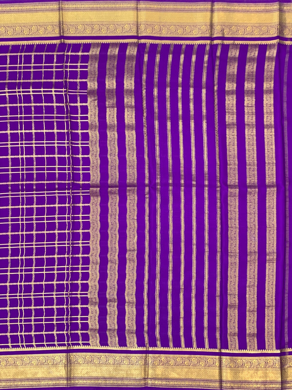Lavender Mysore Silk Saree with Gold Zari Checks & Striped Pallu