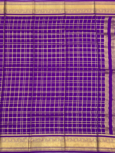 Lavender Mysore Silk Saree with Gold Zari Checks & Striped Pallu
