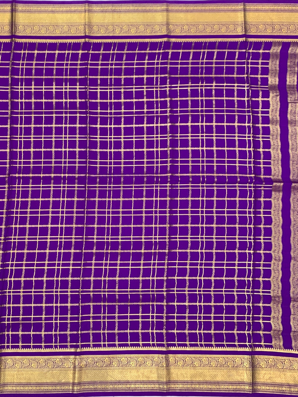Lavender Mysore Silk Saree with Gold Zari Checks & Striped Pallu