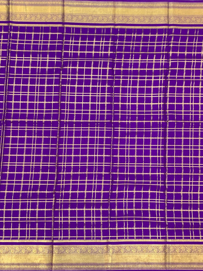 Lavender Mysore Silk Saree with Gold Zari Checks & Striped Pallu