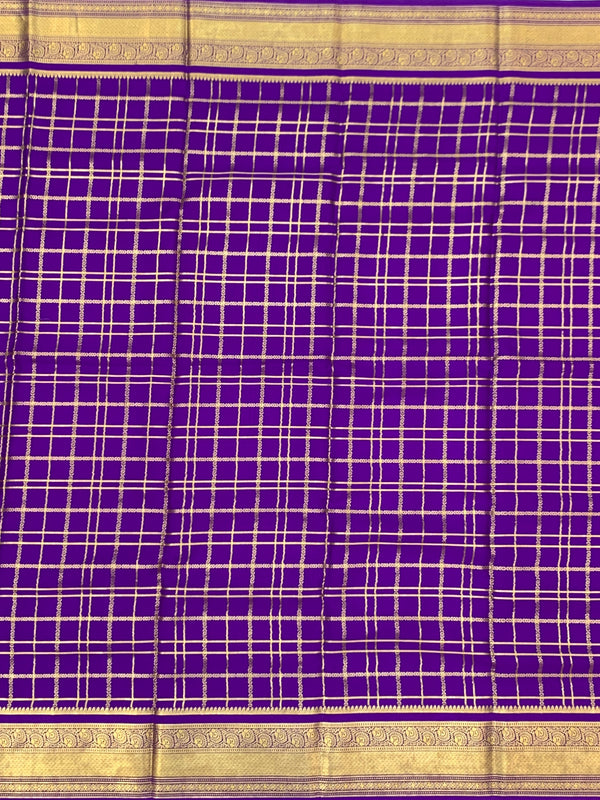 Lavender Mysore Silk Saree with Gold Zari Checks & Striped Pallu
