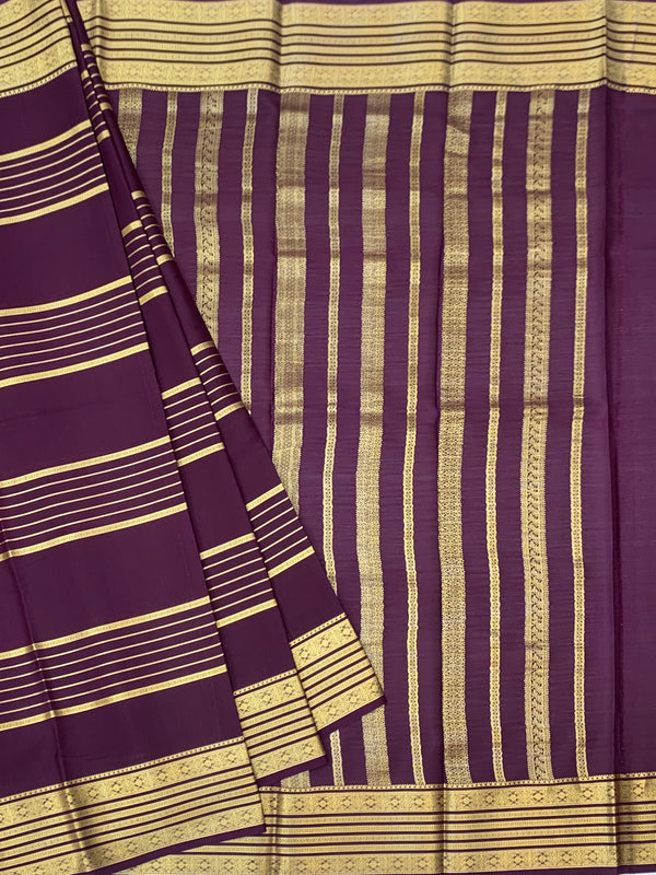 Regal Plum Mysore Silk Saree with Gold Zari Striped Pallu