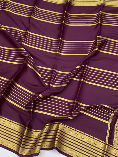 Regal Plum Mysore Silk Saree with Gold Zari Striped Pallu