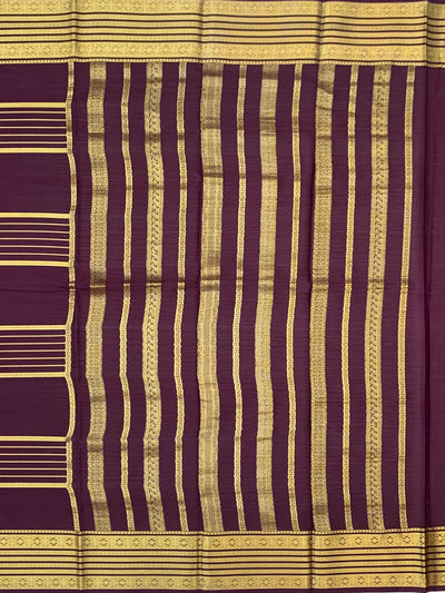 Regal Plum Mysore Silk Saree with Gold Zari Striped Pallu