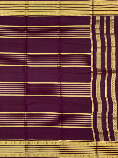 Regal Plum Mysore Silk Saree with Gold Zari Striped Pallu