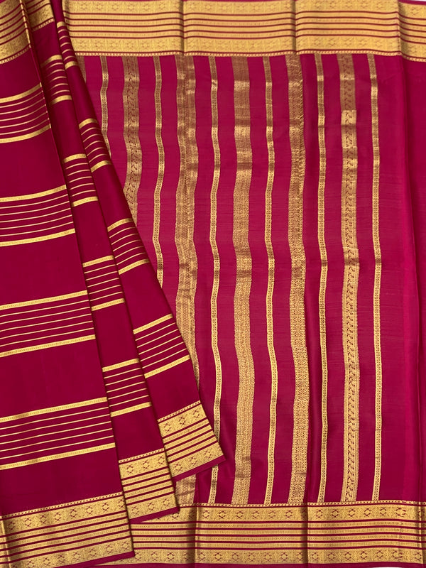 Radiant Pink Mysore Silk Saree with Traditional Gold Zari