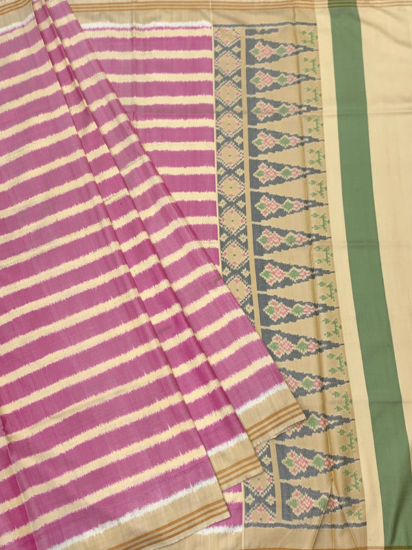 Rose-Pink & Cream Handloom Patola Saree