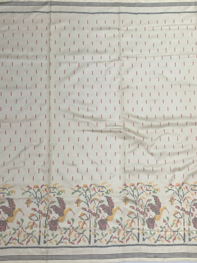Off-White & Pastel Parrot Motif Patola Silk Saree