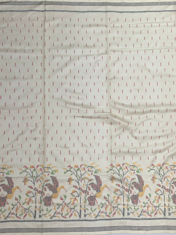 Off-White & Pastel Parrot Motif Patola Silk Saree