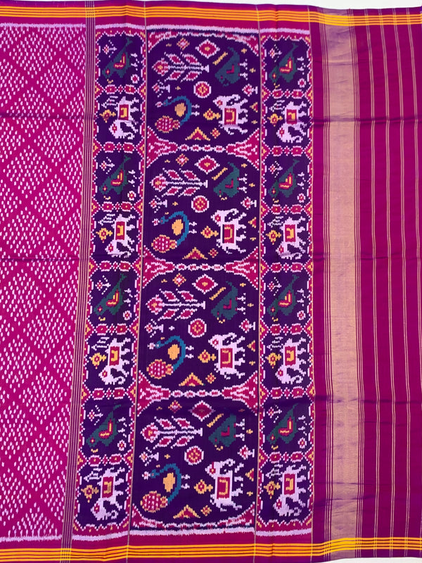 Deep Wine & Royal Purple Handloomed Patola Silk Saree