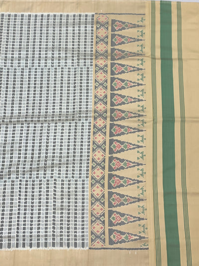 Grey Grid & Sand Beige Patola Silk Saree