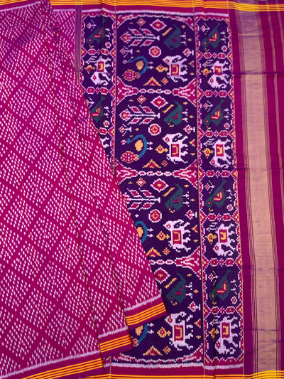 Deep Wine & Royal Purple Handloomed Patola Silk Saree