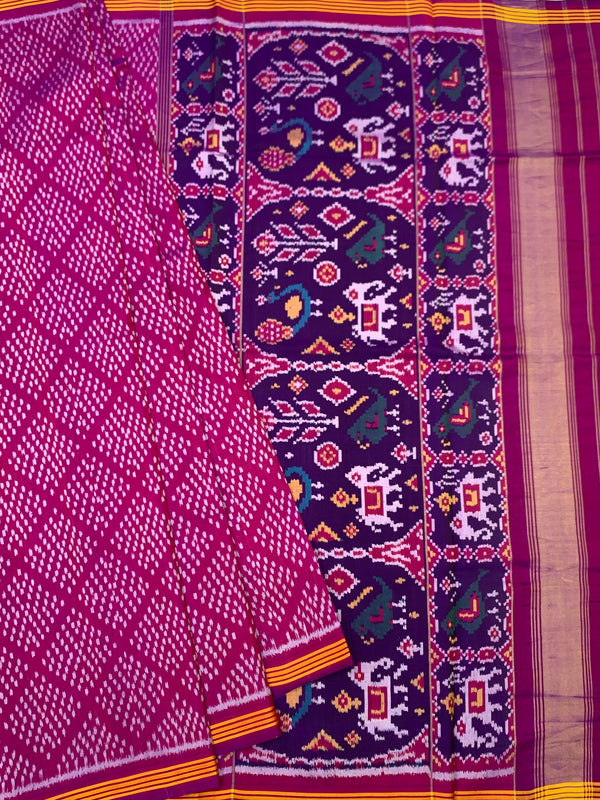 Deep Wine & Royal Purple Handloomed Patola Silk Saree