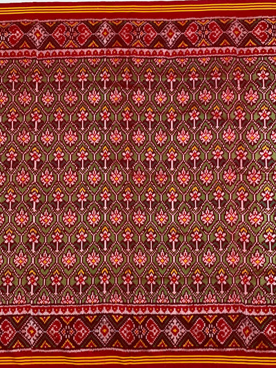 Regal Crimson & Forest Green Patola Saree – Traditional Phulwari Ikat