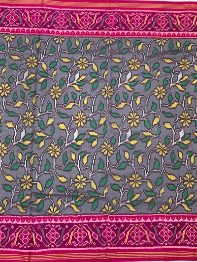 Exquisite Grey & Pink FloralPatola Saree