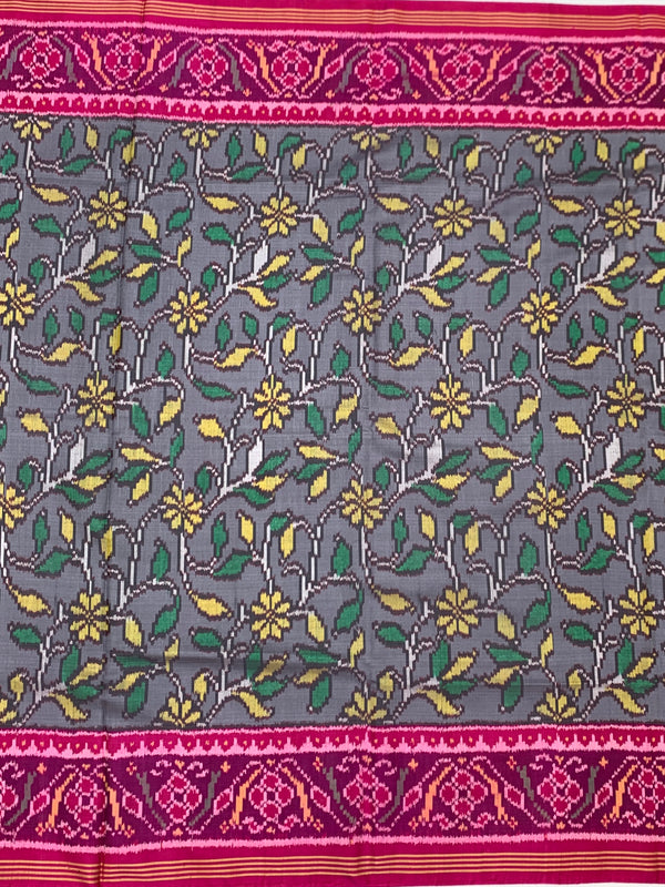 Exquisite Grey & Pink Floral  Patola Saree