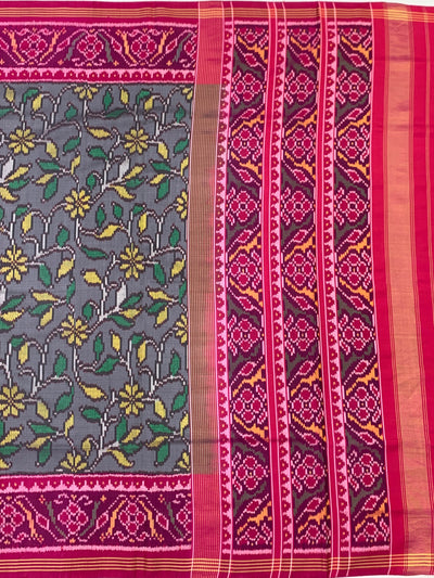 Exquisite Grey & Pink FloralPatola Saree