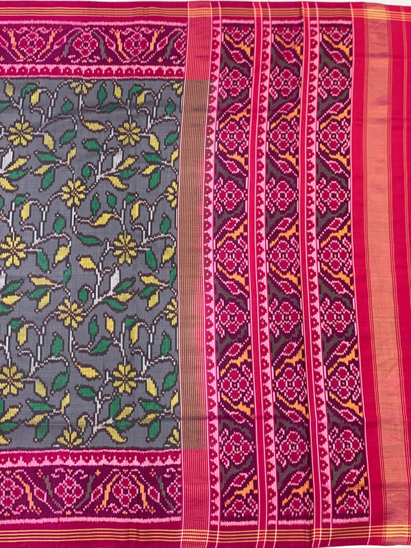 Exquisite Grey & Pink Floral  Patola Saree