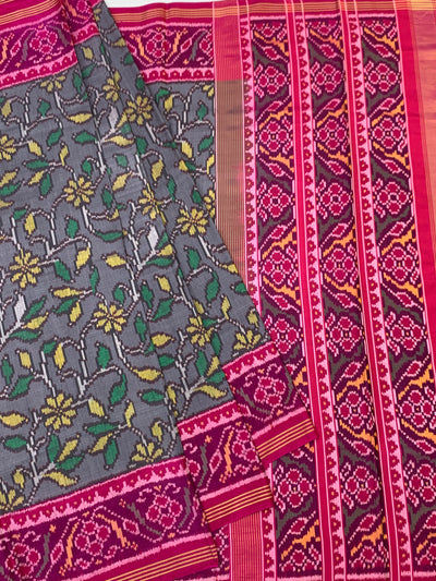 Exquisite Grey & Pink FloralPatola Saree