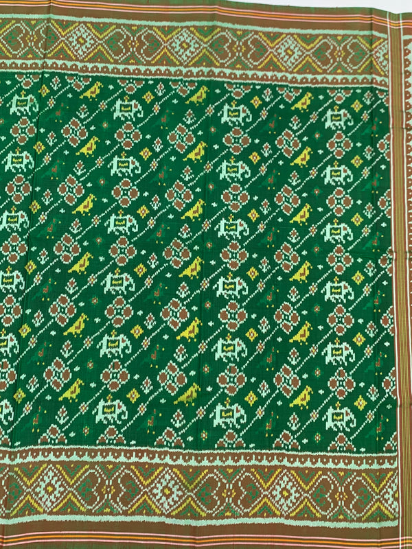 Exquisite Emerald Green Patola Saree with Traditional Elephant Motifs