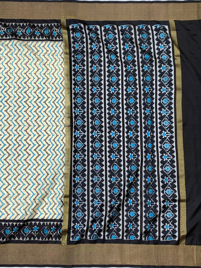 Monochrome Chevron & Ikat Patola Silk Saree