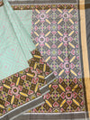 Seafoam Green & Slate Grey Heart Motif Patola Silk Saree