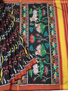 Heritage Black Patola Silk Saree with Sacred Kamdhenu & Lotus Motifs