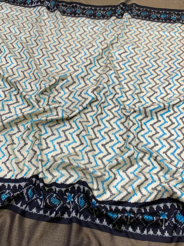 Monochrome Chevron & Ikat Patola Silk Saree