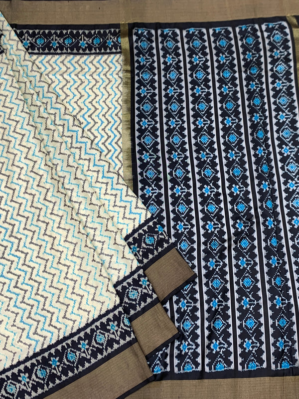 Monochrome Chevron & Ikat Patola Silk Saree