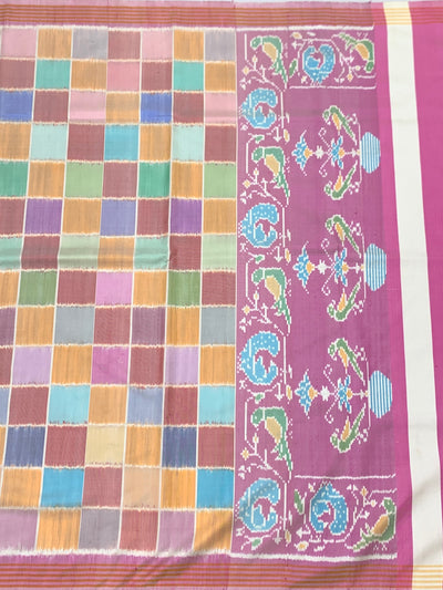Multi-Color Checked Patola Saree with Traditional Pallu