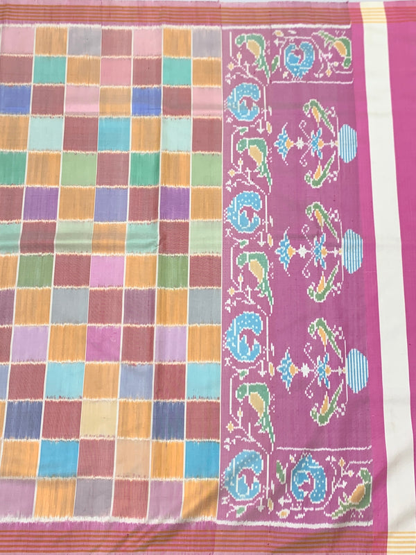 Multi-Color Checked Patola Saree with Traditional Pallu