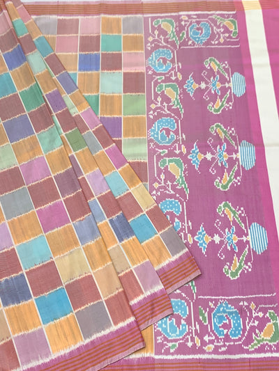 Multi-Color Checked Patola Saree with Traditional Pallu
