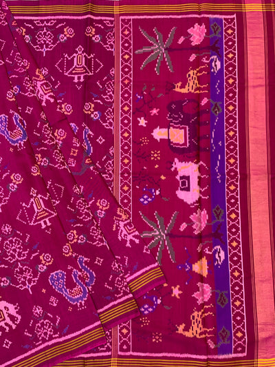 Deep Mulberry Patola Saree with Traditional Figurative Motifs
