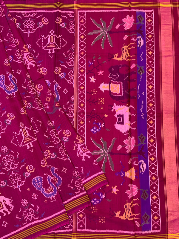 Deep Mulberry Patola Saree with Traditional Figurative Motifs