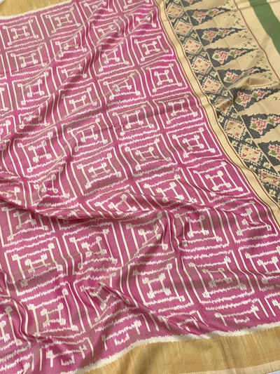 Exquisite Rose Pink Geometric Patola Saree