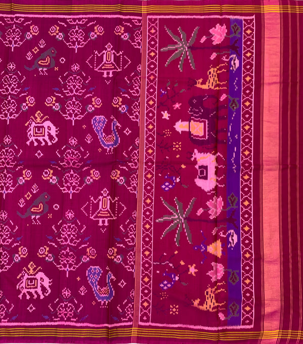 Deep Mulberry Patola Saree with Traditional Figurative Motifs