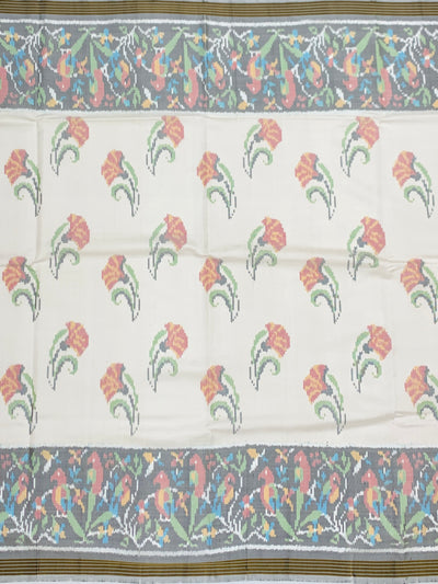 Elegant Off-White & Slate Grey Patola Silk Saree