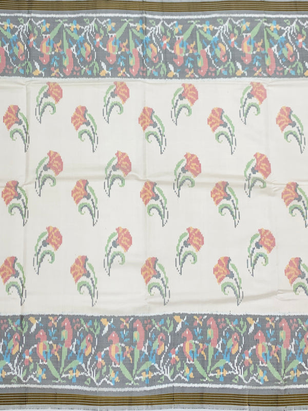 Elegant Off-White & Slate Grey Patola Silk Saree