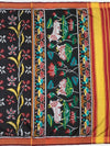 Heritage Black Patola Silk Saree with Sacred Kamdhenu & Lotus Motifs