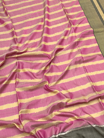 Candy Pink &amp; Slate Leheriya-Inspired Patola Silk Saree