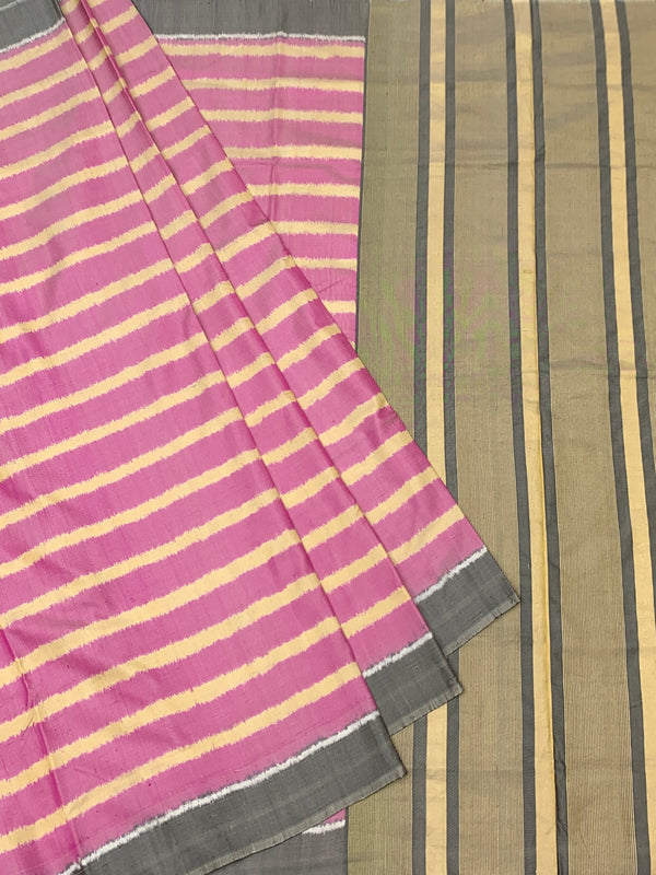 Candy Pink &amp; Slate Leheriya-Inspired Patola Silk Saree